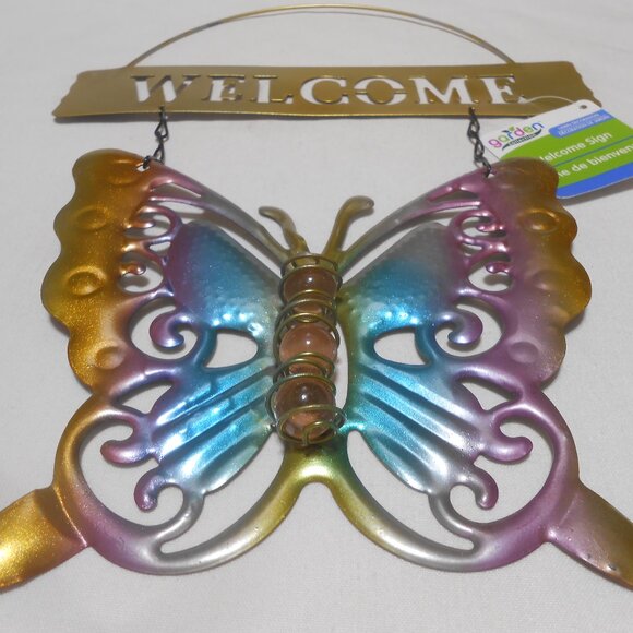 NEW Metal hanging WELCOME Sign Butterfly design Lawn Garden Patio Decor 🦋 - Picture 1 of 9